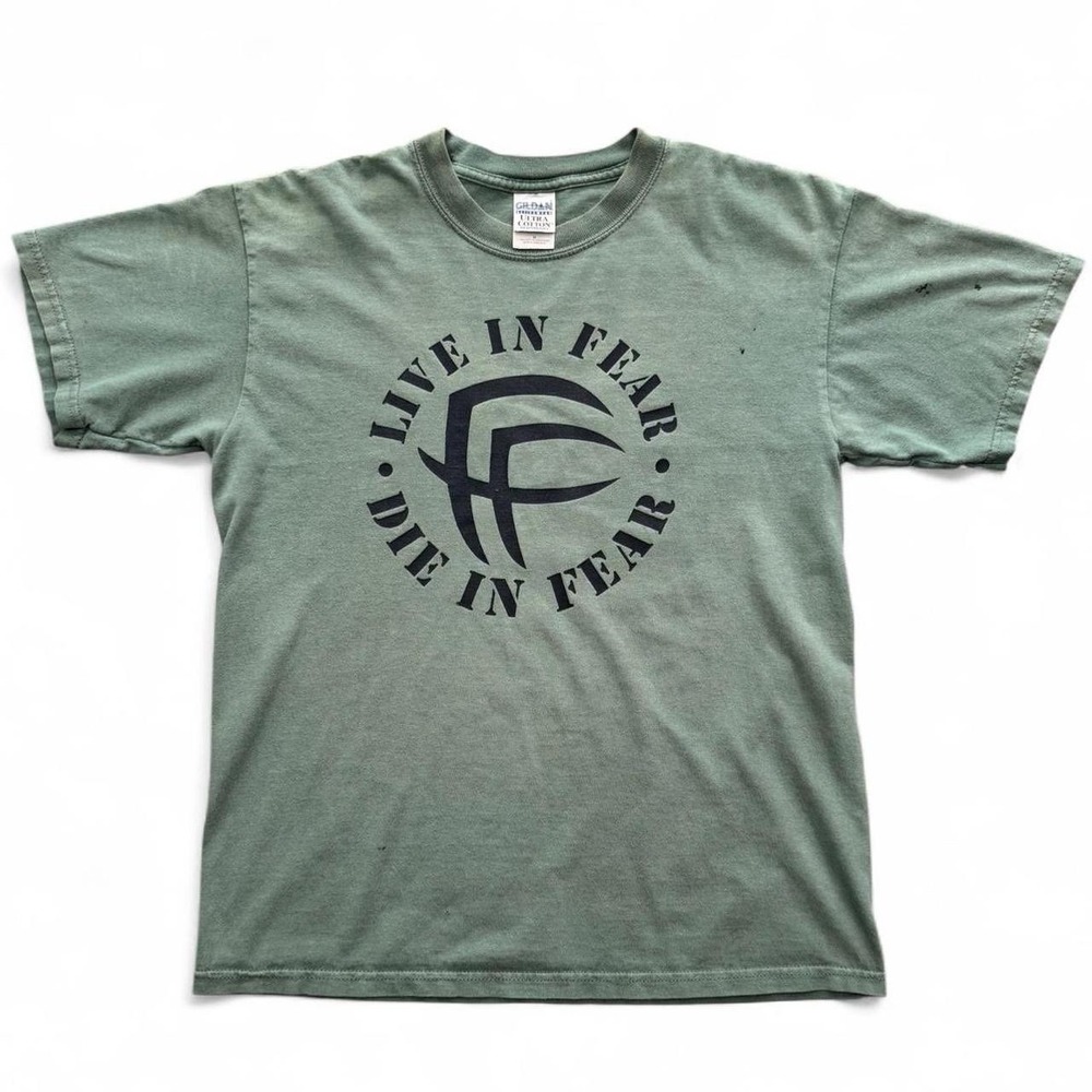Vintage 2000s Army Green Fear Factory Numetal Band Merch T-shirt Medium 20x26